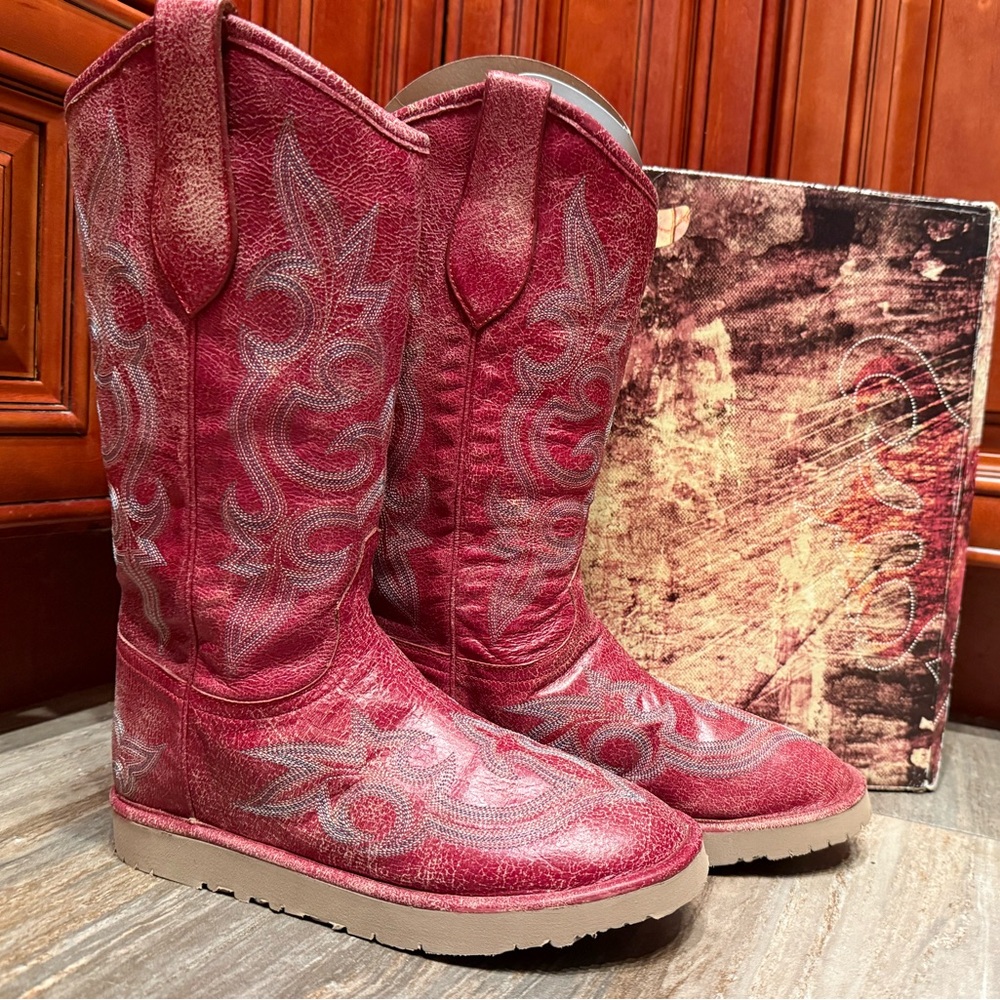 Old Gringo Boots Shearling Diego Red Winter Cowboy Boots UGG Fur Boots 7 Rare - Picture 3 of 8